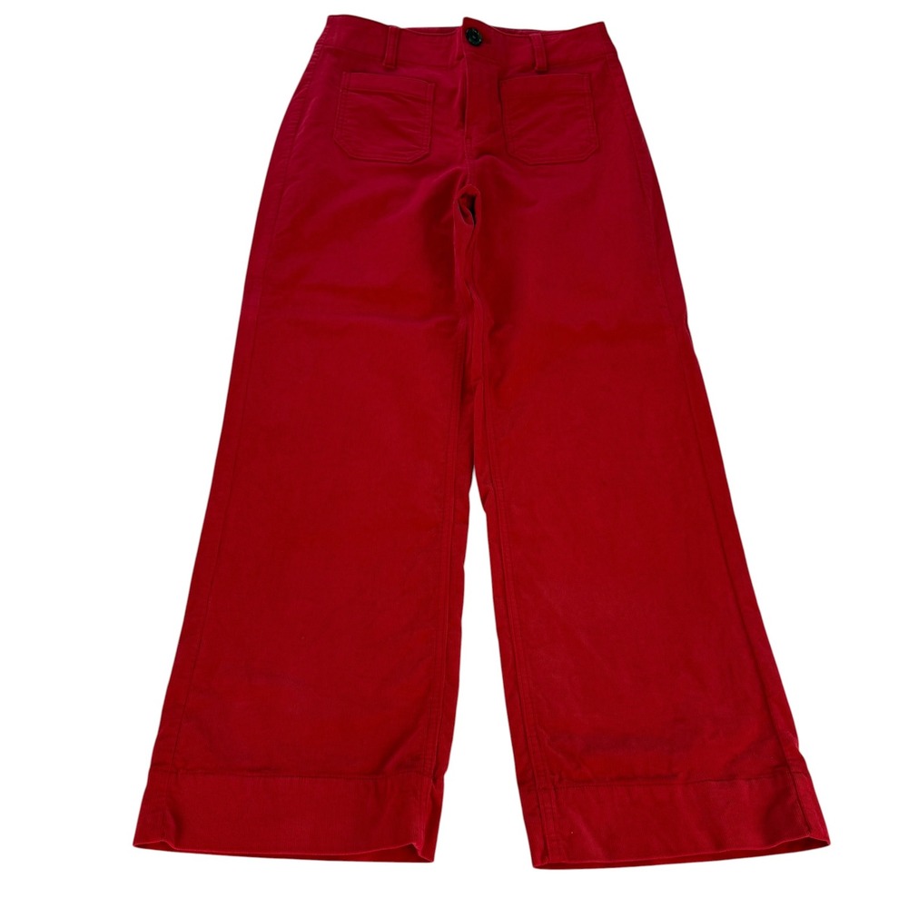 Talbots Red Corduroy Wide Leg Patch Pocket Pants High Rise Size 4 High Waist